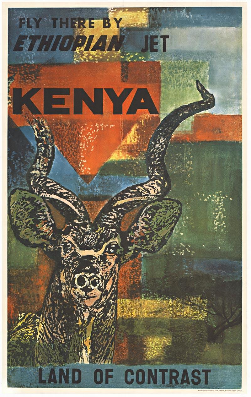 Unknown Animal Print - Original Kenya Land of Contrast vintage travel poster to Africa