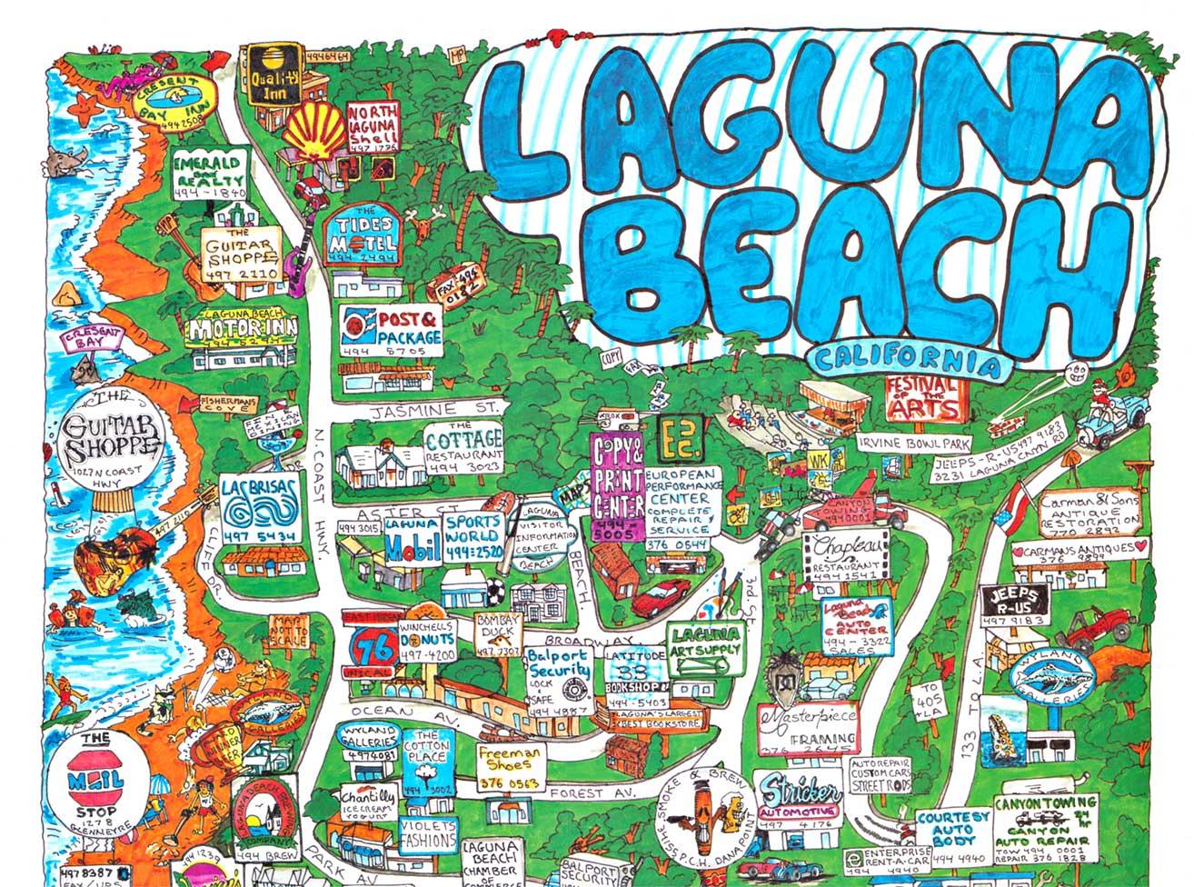 Original Laguna Beach, South Laguna fun map poster, 1998 - Print by Unknown