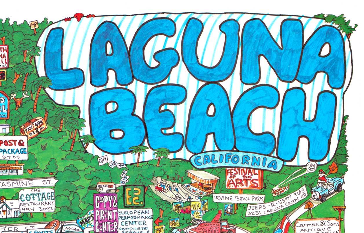 Original Laguna Beach, South Laguna fun map poster, 1998 - Gray Landscape Print by Unknown