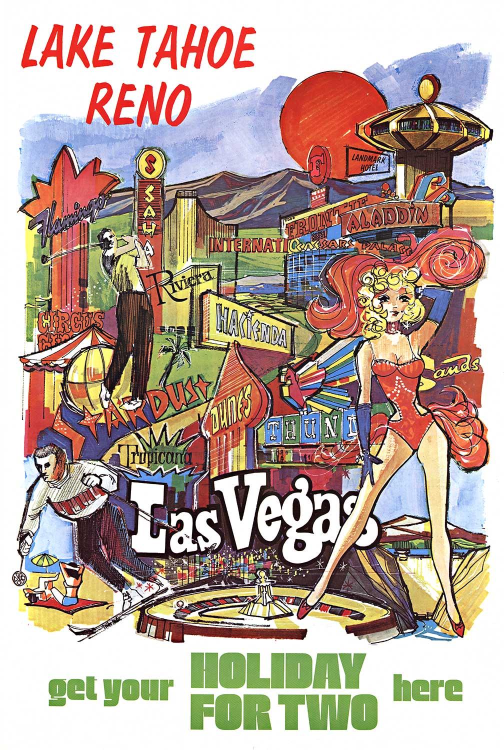 Original Lake Tahoe Reno Las Vegas Holiday for Two vintage poster