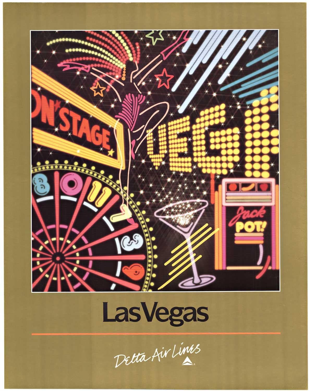 Unknown Print - Original Las Vegas Delta Air Lines vintage travel poster  linen backed