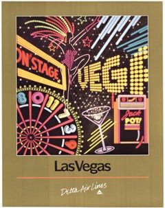Original Las Vegas Delta Air Lines Retro travel poster  linen backed