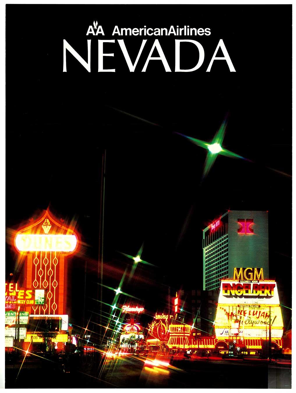 Cartel de viaje original de Las Vegas Nevada de American Airlines (de noche) - Print Negro de Unknown