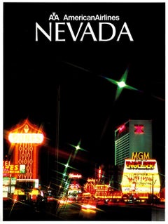Cartel de viaje original de Las Vegas Nevada de American Airlines (de noche)