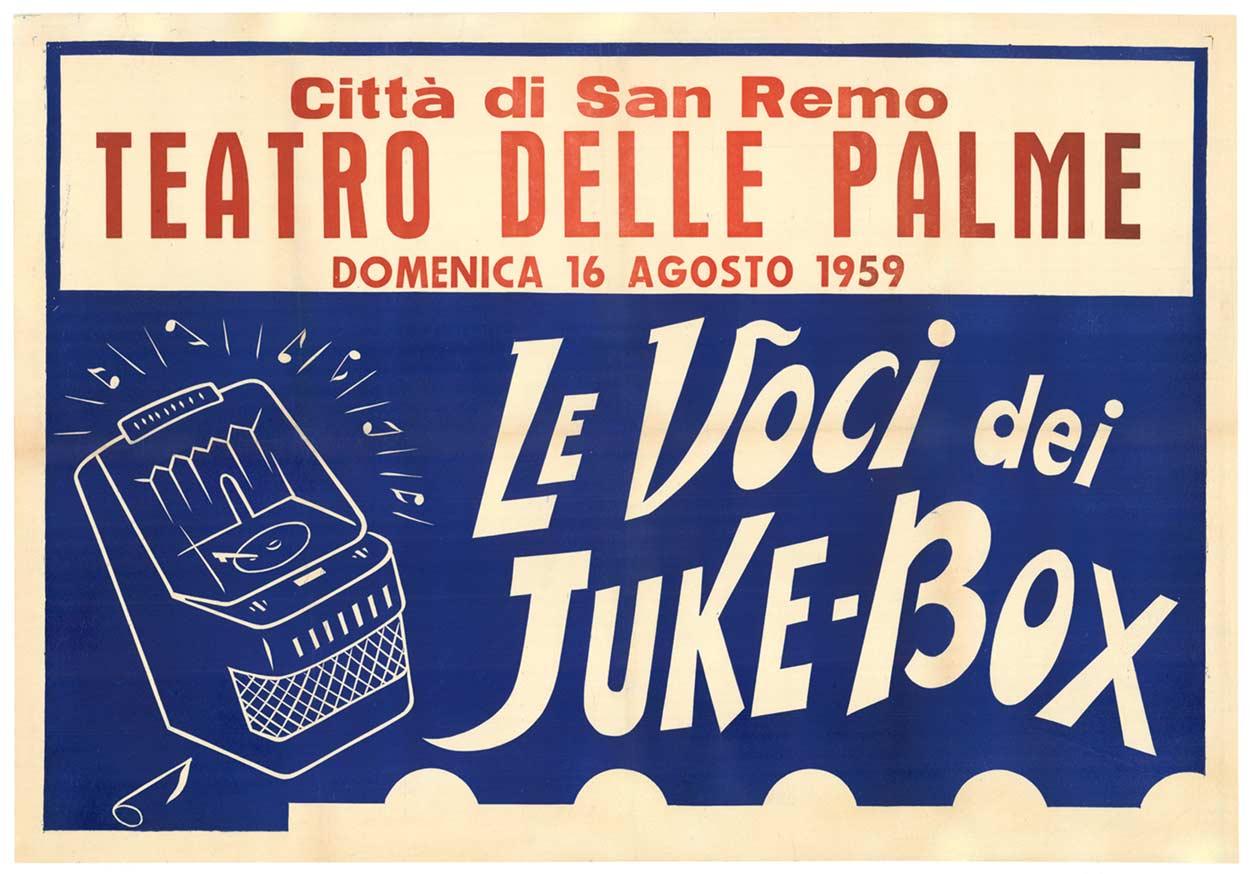 Original Le Voci dei Juke-Box, Original  San Remo Teatro vintage Poster (Weiß), Print, von Unknown