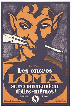 Original Les Encres Loma Antique Swiss advertising poster, ink