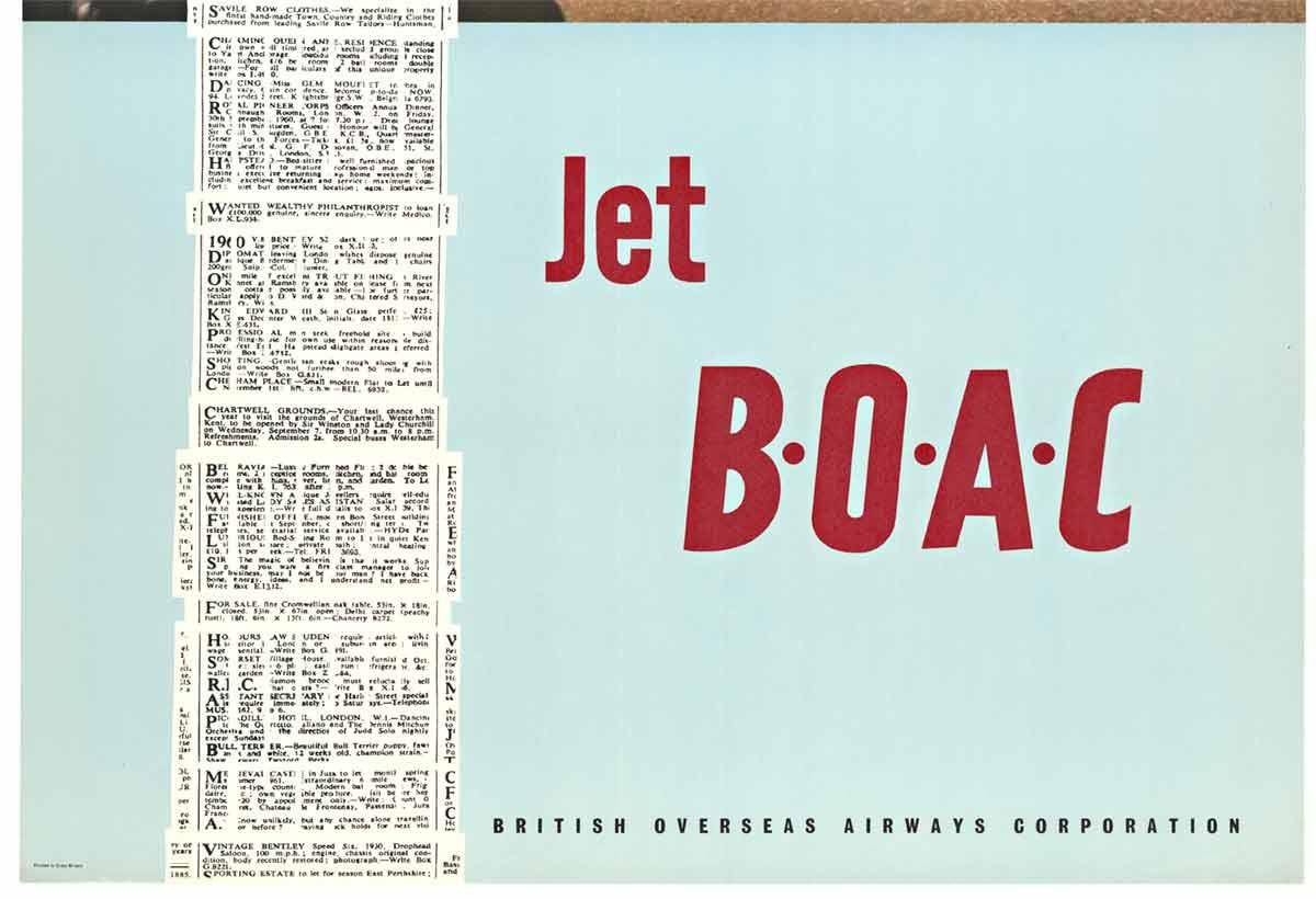Originales Original-Reiseplakat „London Jet BOAC – Vintage.   Britisch-Overseas Airways Co (Beige), Landscape Print, von Unknown
