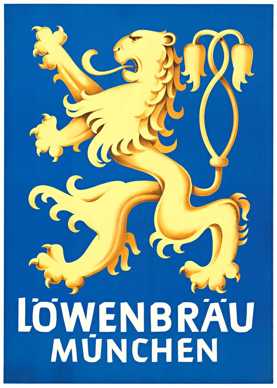 Print Unknown - Affiche vintage originale de Lowenbrau Munchen avec lion (Löwenbräu München)
