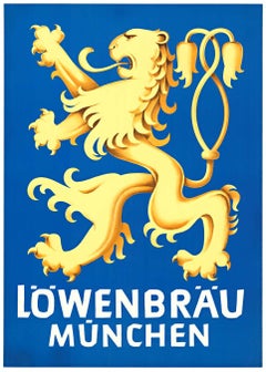 Original Lowenbrau Munchen vintage beer poster with lion . (Löwenbräu München)