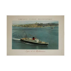 Affiche maritime originale de la Compagnie Générale Transatlantique (CGT)