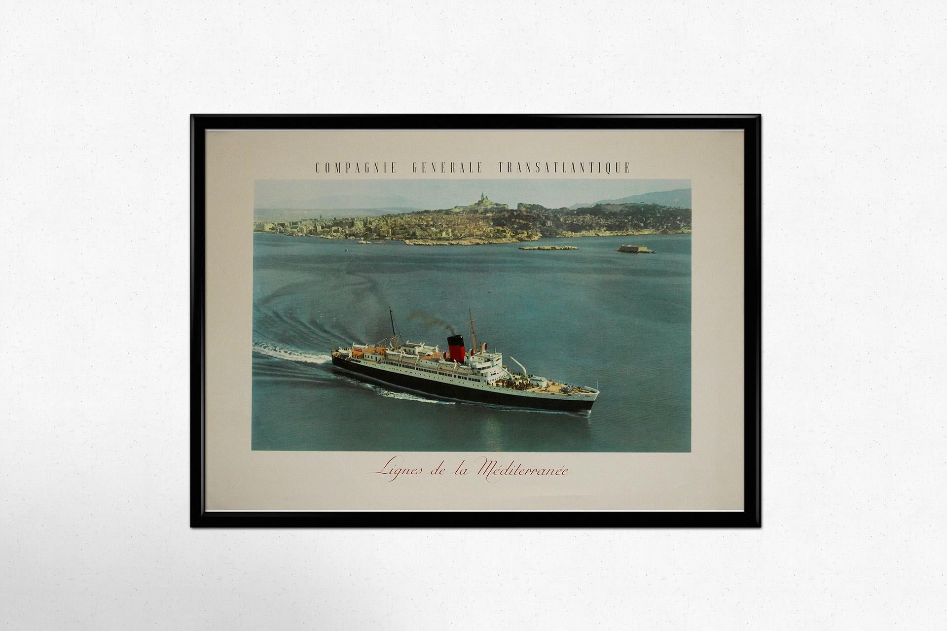 Original maritime poster from the Compagnie Générale Transatlantique (CGT) For Sale 2