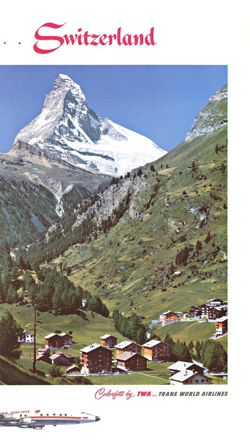 Original Matterhorn, , Along the way of TWA ... Switzerland, vintage poster - American Realist Print by Unknown
