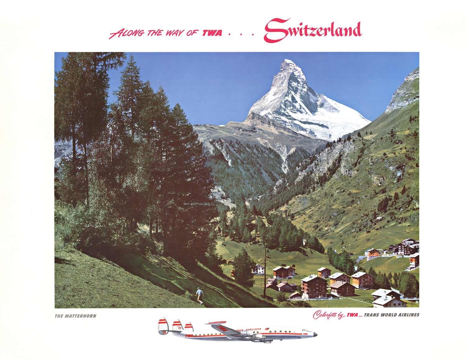 Unknown Print - Original Matterhorn, , Along the way of TWA ... Switzerland, vintage poster