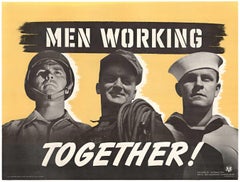 Original "Men Working Together" Vintage 1942 poster  horizontal  WWII