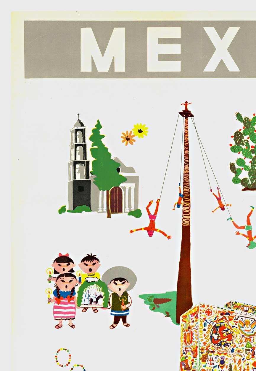 Original MEXICO, Pais de Maravillas vintage Reiseplakat, Leinen hinterlegt. – Print von Unknown