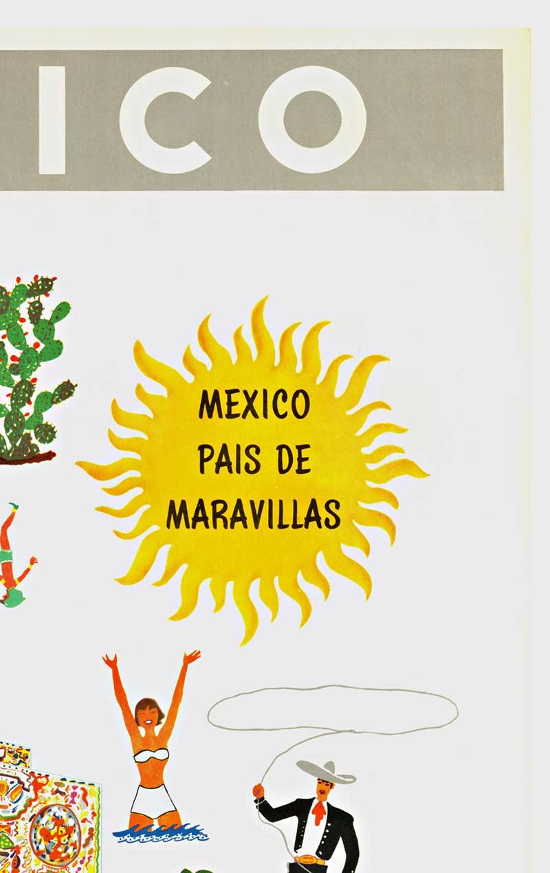 Original MEXICO, Pais de Maravillas vintage Reiseplakat, Leinen hinterlegt. (Amerikanische Moderne), Print, von Unknown