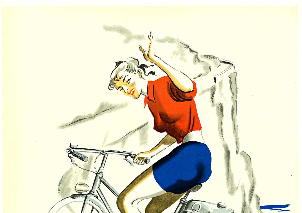 Original 'Moteur Auxiliaire Cyclex' vintage French motorized bicycle poster - Print by Unknown