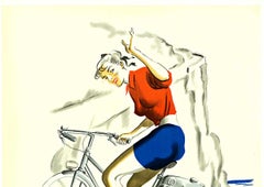 Affiche originale d'un motard Cyclex motard français vintage