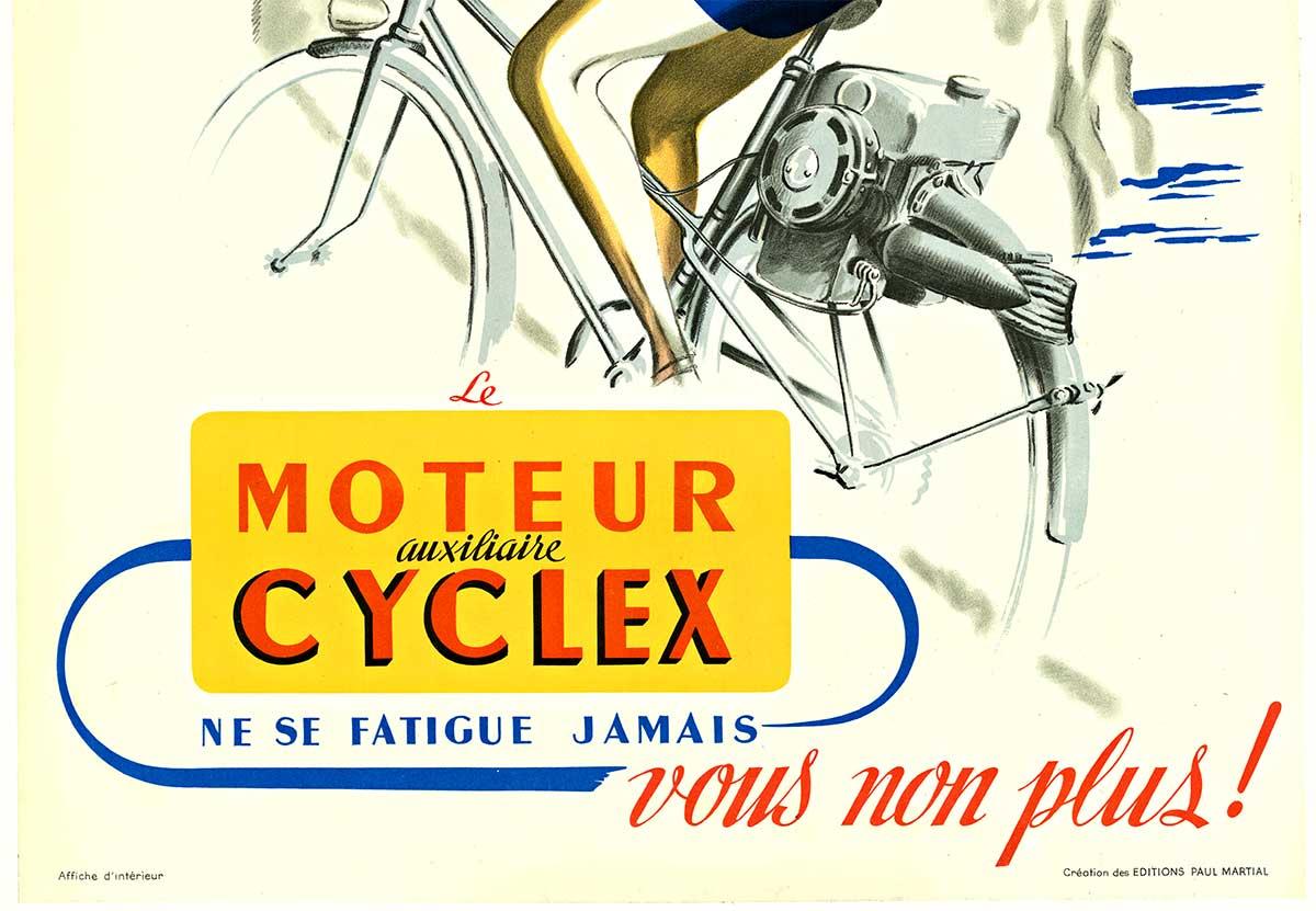 Original 'Moteur Auxiliaire Cyclex' vintage French motorized bicycle poster - American Modern Print by Unknown