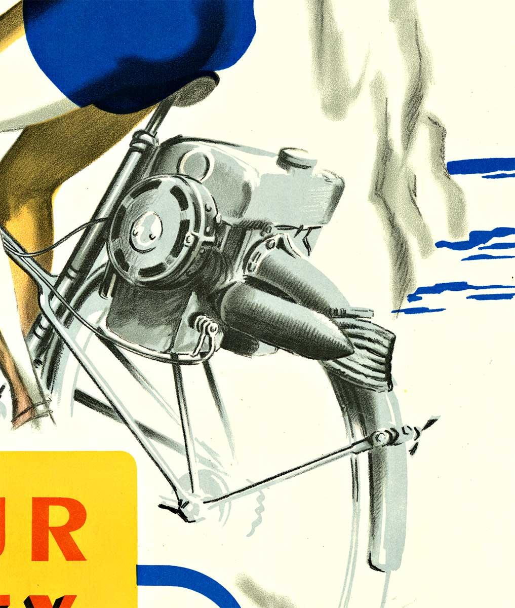 Original 'Moteur Auxiliaire Cyclex' vintage French motorized bicycle poster - White Portrait Print by Unknown