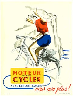 Affiche originale d'un motard Cyclex motard français vintage