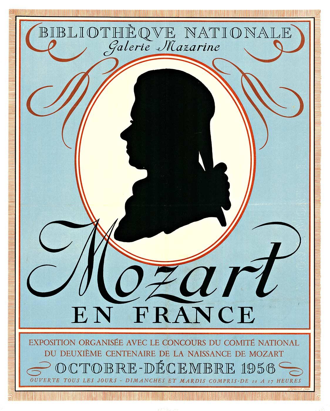 Figurative Print di Unknown - Poster francese d'epoca originale Mozart en France, 200° compleanno di Mozart