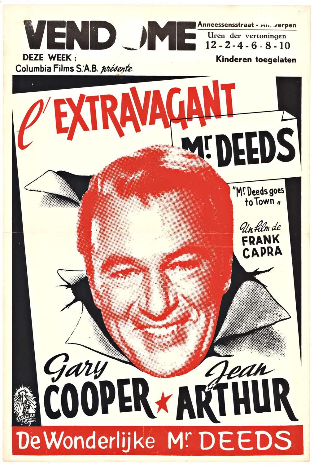 Vintage-Filmplakat „Mr. Deeds goes to Town“ aus Belgien