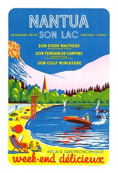 Affiche de voyage française originale Nantua son Lac vintage
