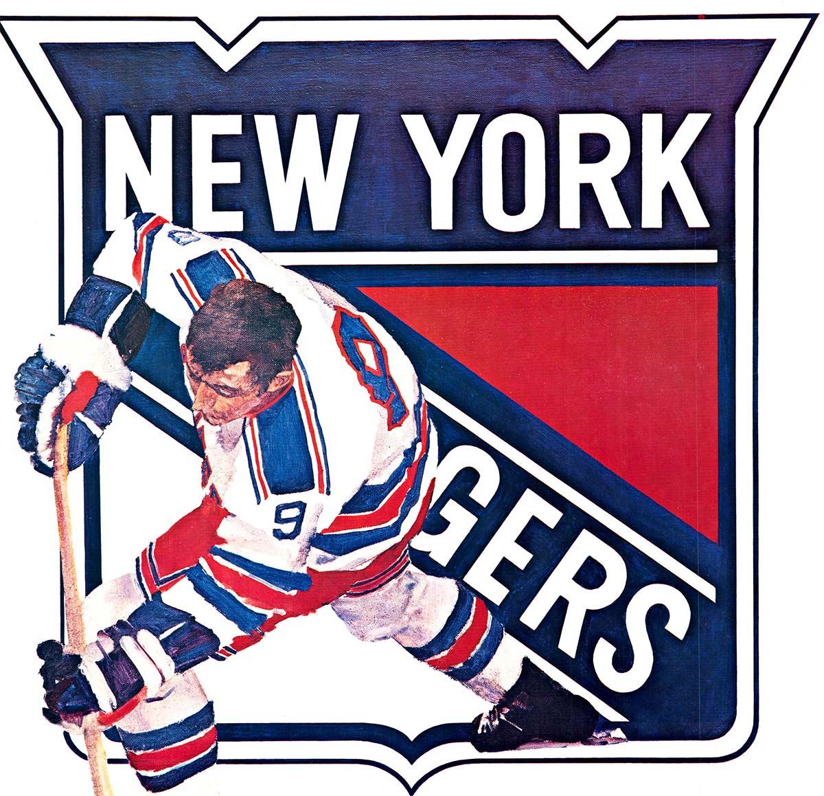 Original New York Rangers Jahrgang 1971 Eishockey Poster (Violett), Portrait Print, von Unknown