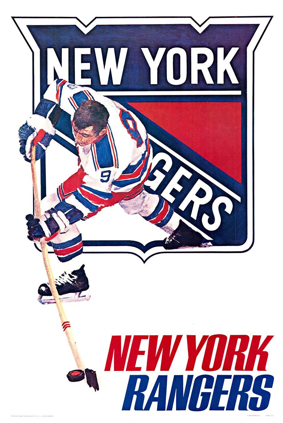 Unknown Portrait Print – Original New York Rangers Jahrgang 1971 Eishockey Poster