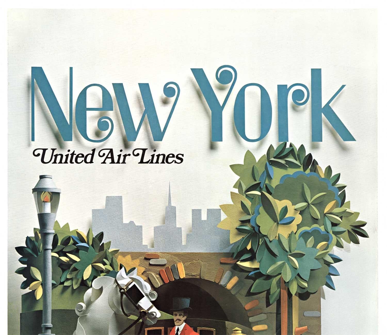 Affiche de voyage vintage originale  New York United Airlines   Central Park - Modernisme américain Print par Unknown