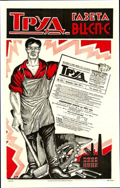 Original Newspaper Labor  "Gazeta Trud" 1924 Russian Antique constructionist