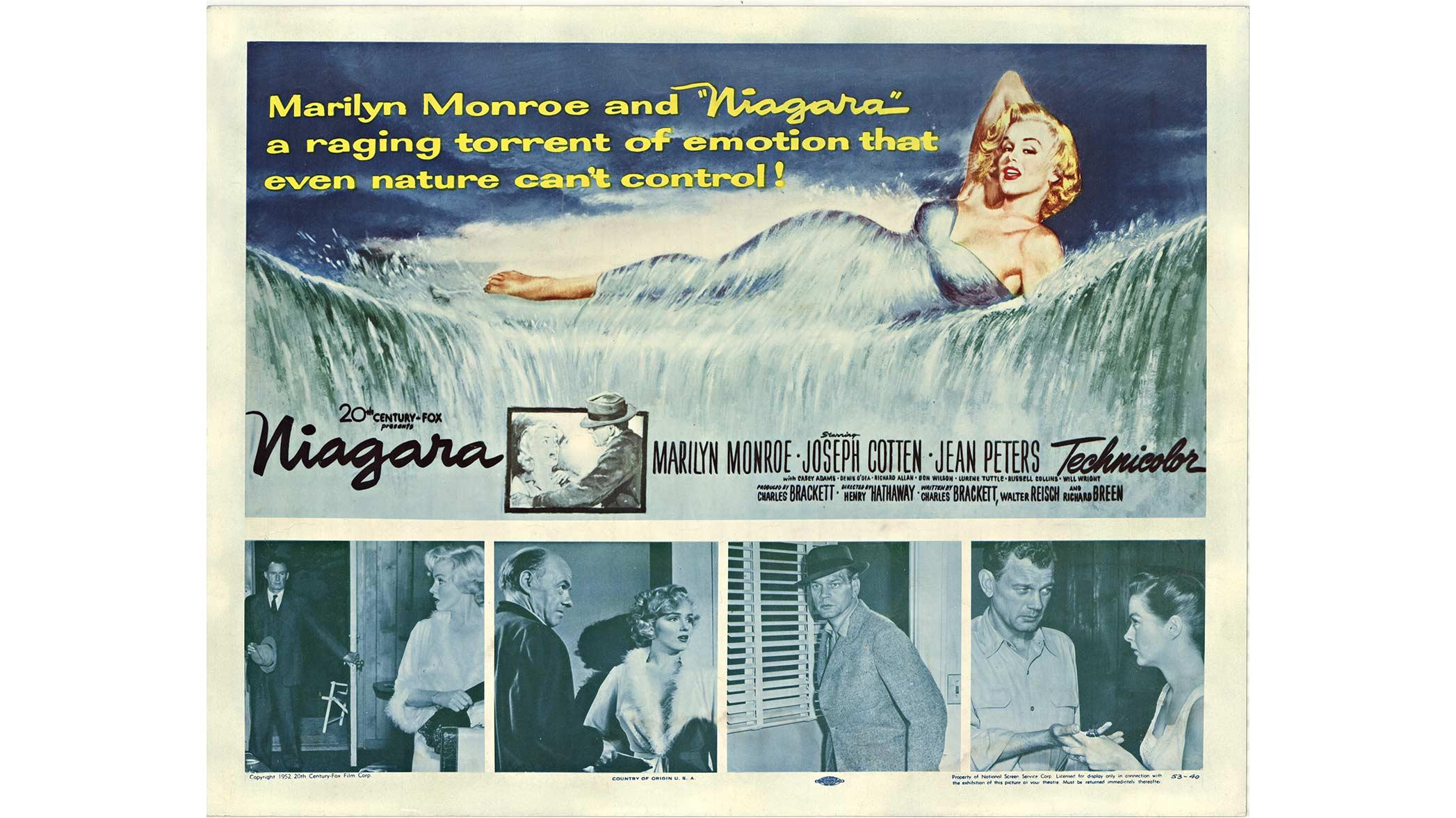 Original "Niágara", Marilyn Monroe, 1953 cartel de cine de época  media hoja