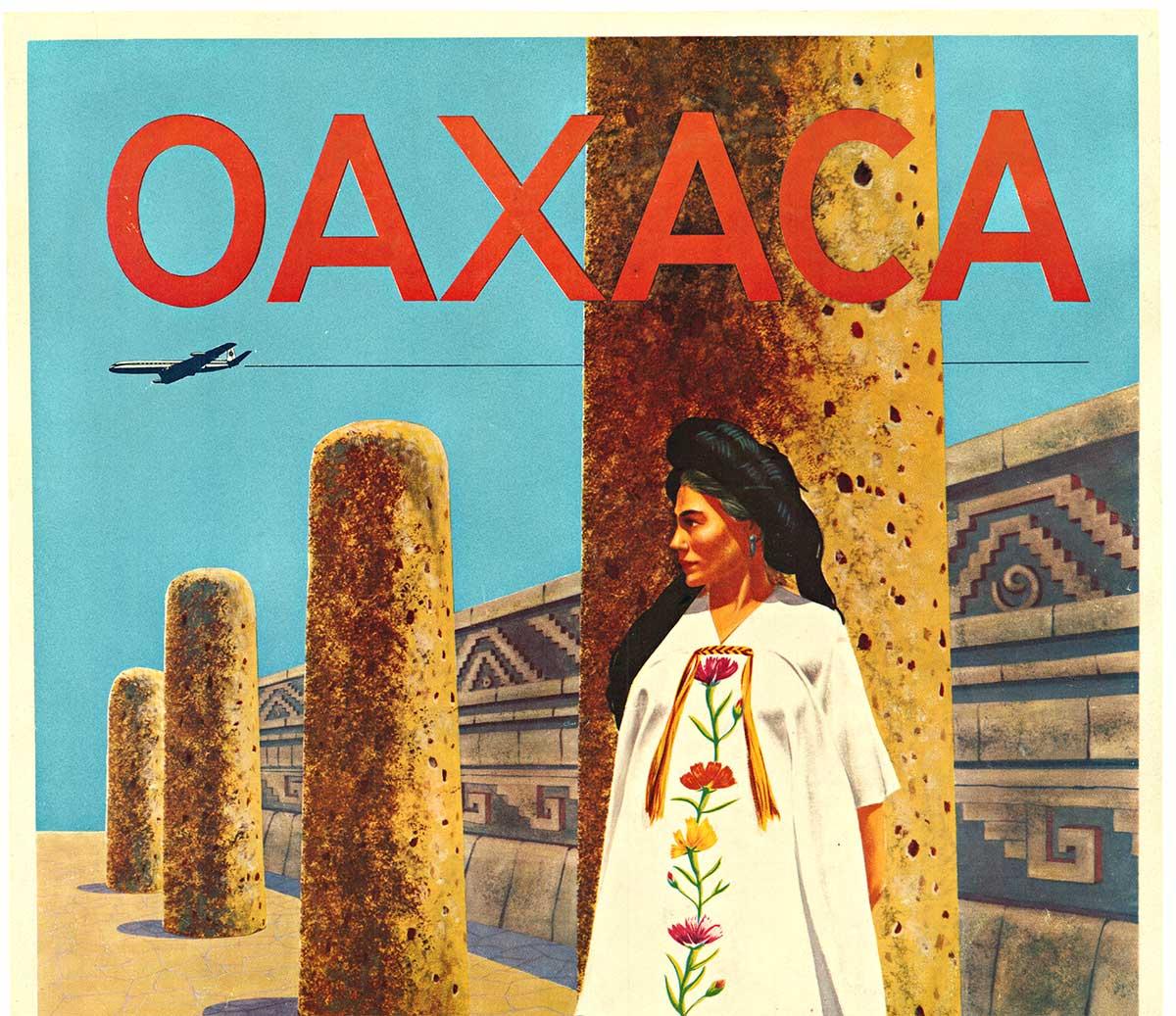 Manifesto di viaggio originale OAXAC Mexicana / Pan American Airlines - Print di Unknown