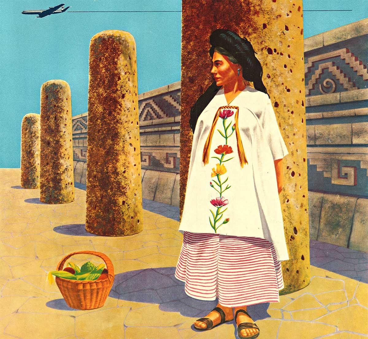 Manifesto di viaggio originale OAXAC Mexicana / Pan American Airlines - Landscape Print Beige di Unknown
