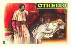 Otello originale  (e Desdemona)  manifesto teatrale litografico d'epoca