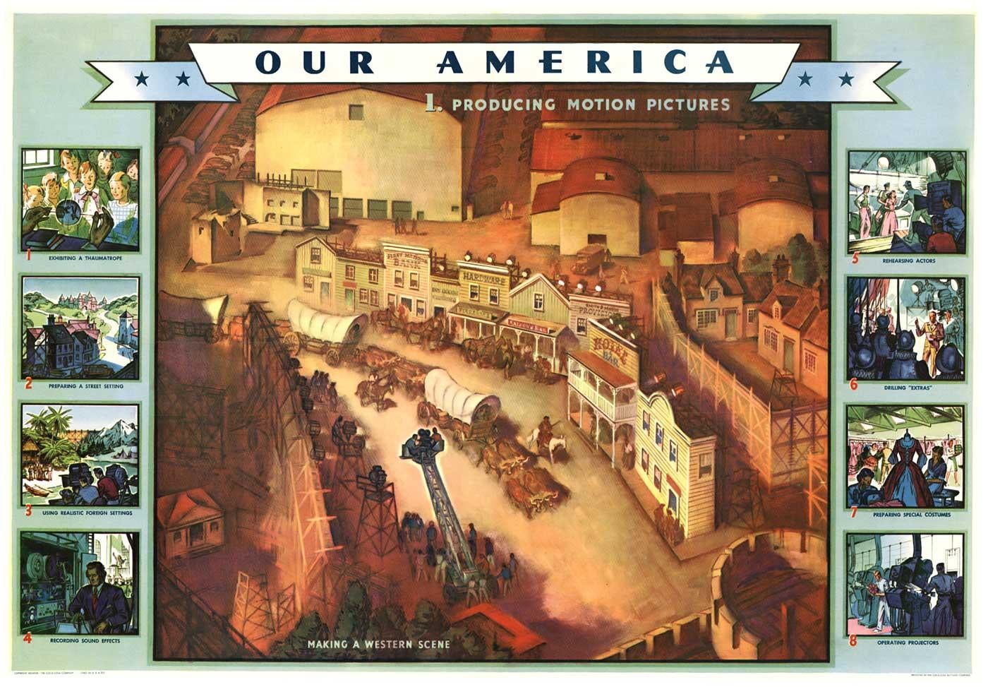 Original Our America #1. Producing Motion Pictures, 1942, linen-backed poster