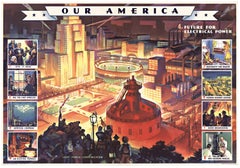 Affiche vintage originale ""Notre Amérique, #4, l'avenir de l'énergie électrique"". 