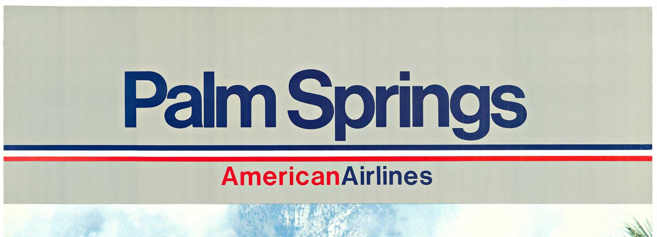 Poster originale di Palm Springs American Airlines Golf Travel della metà del secolo scorso - Figurative Print Blu di Unknown