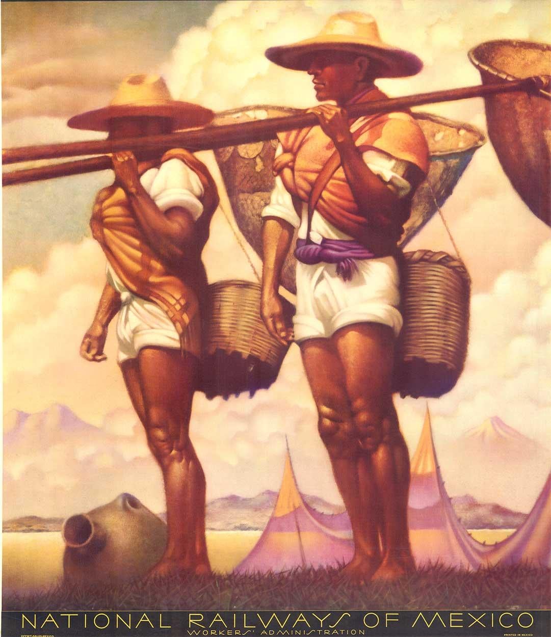 Mexico City.    Archival linen backed in Grade A condition, ready to frame.	   The images shown are of the exact poster you will receive.
The poster promotes the picturesque town of Pátzcuaro. Originally created for the National Transport, this rare