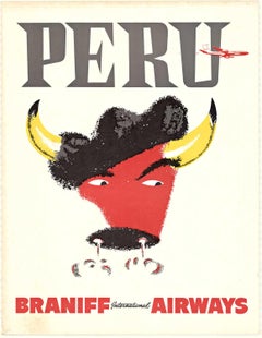Original "Peru" Braniff International Airlines vintage poster