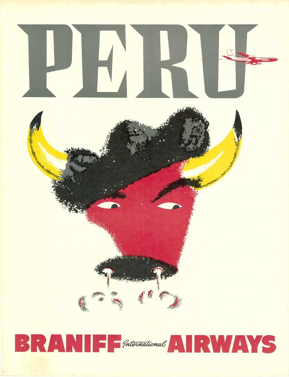 Affiche de voyage vintage originale de PERU Braniff International Airways - Print de Unknown
