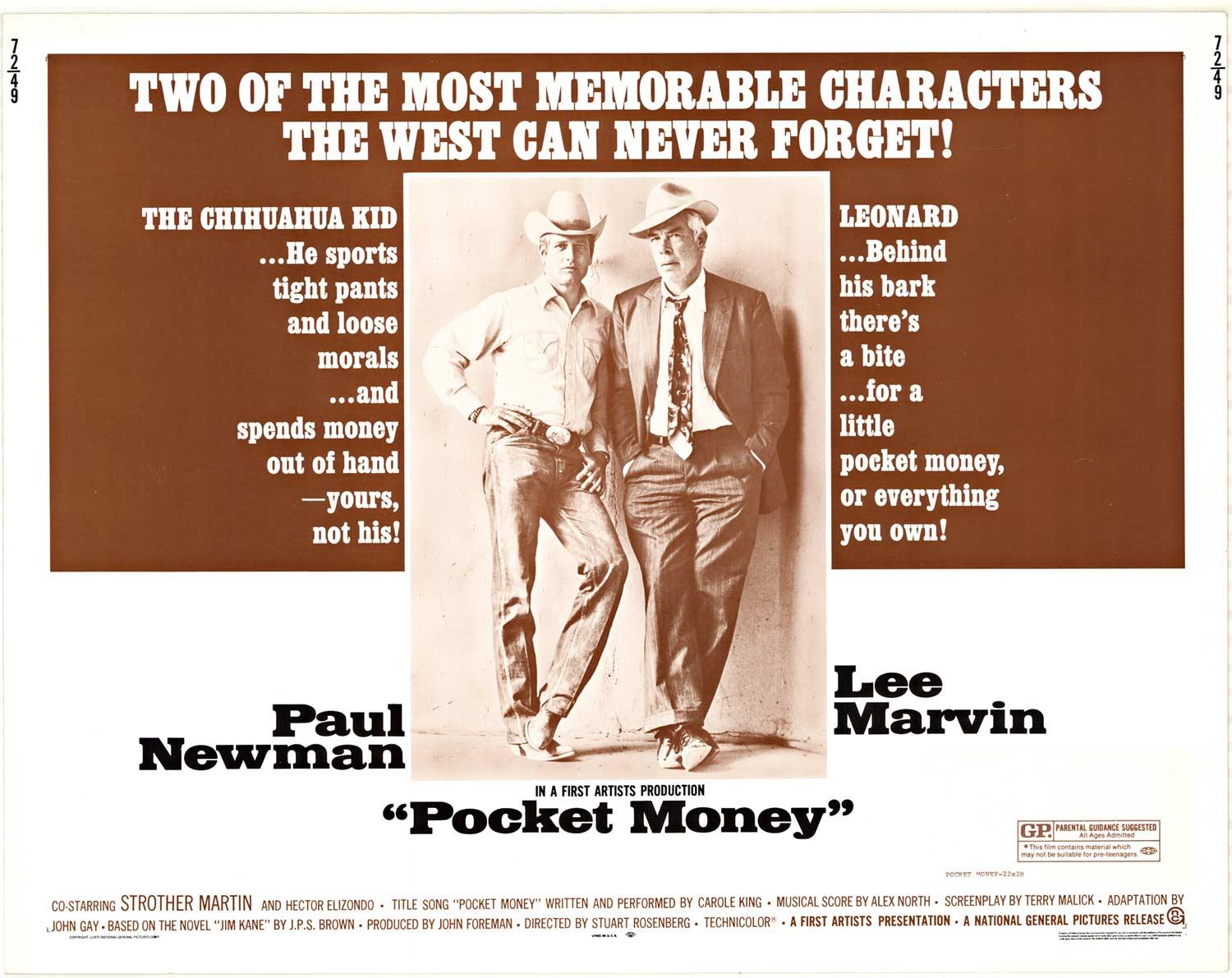 Cartel original de época de la película "Dinero de bolsillo  media hoja   Paul Newman, Marvin
