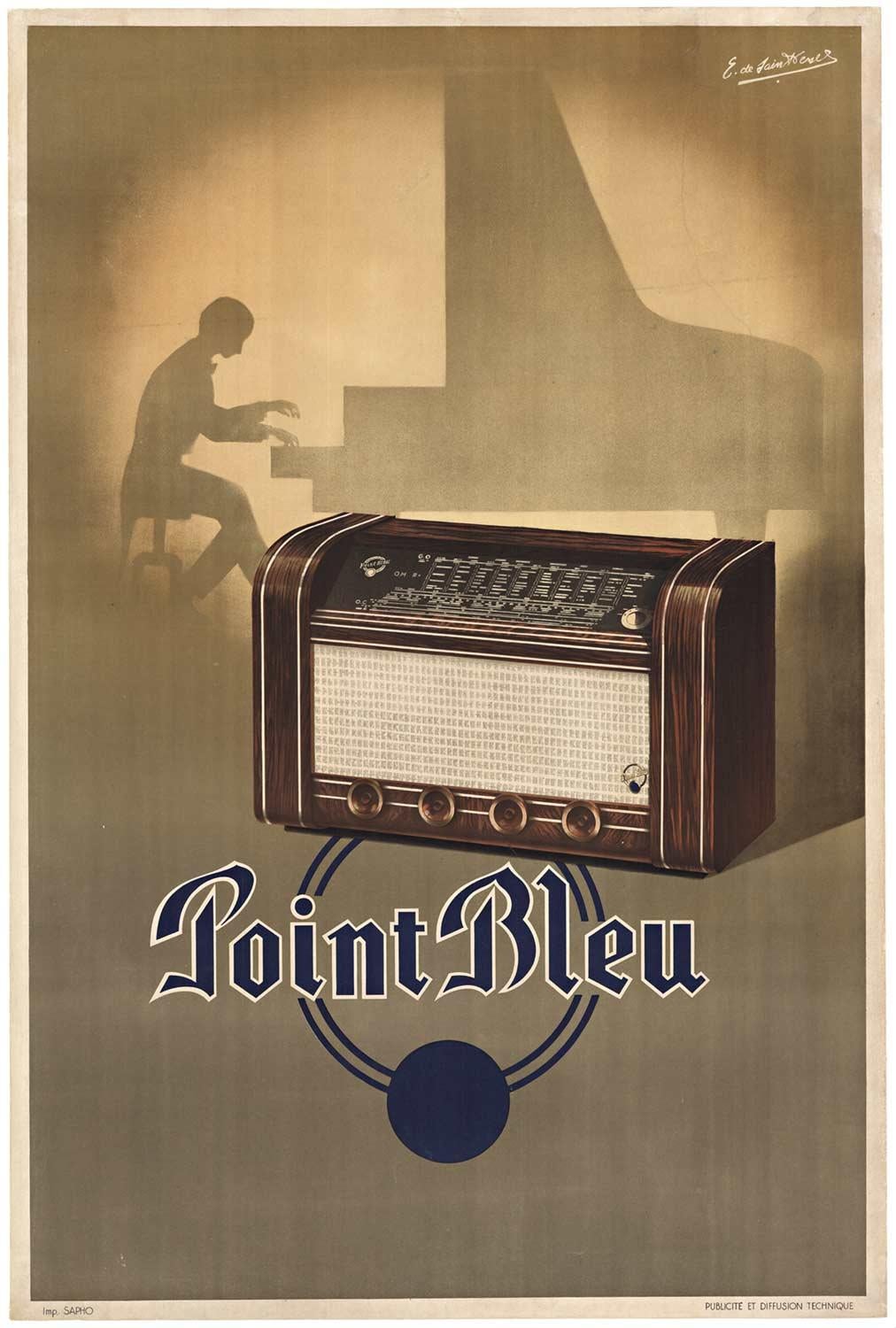 Original "Point Bleu" vintage art deco French radio poster
