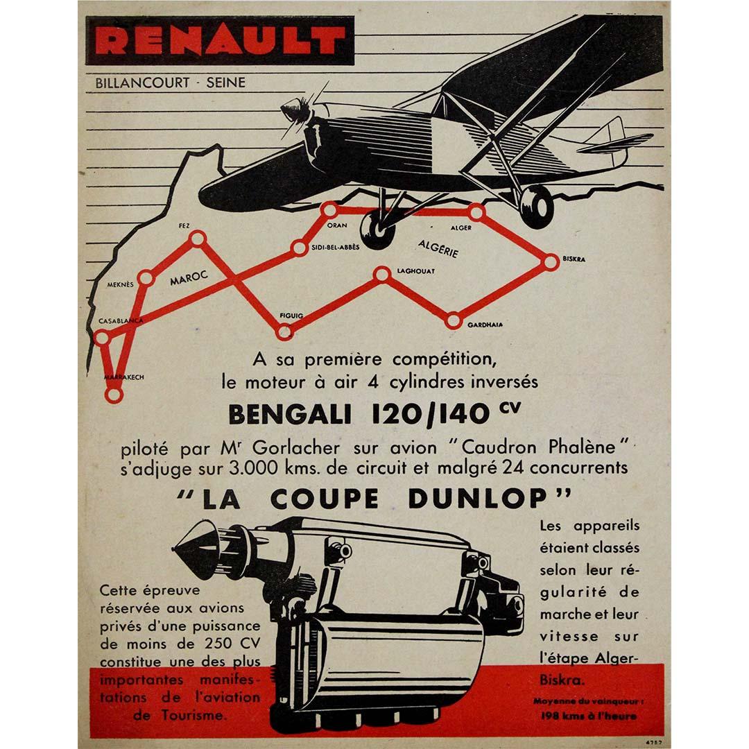 L'affiche originale célèbre les succès de Renault dans le domaine de l'aviation avec la Coupe Dunlop. - Print de Unknown