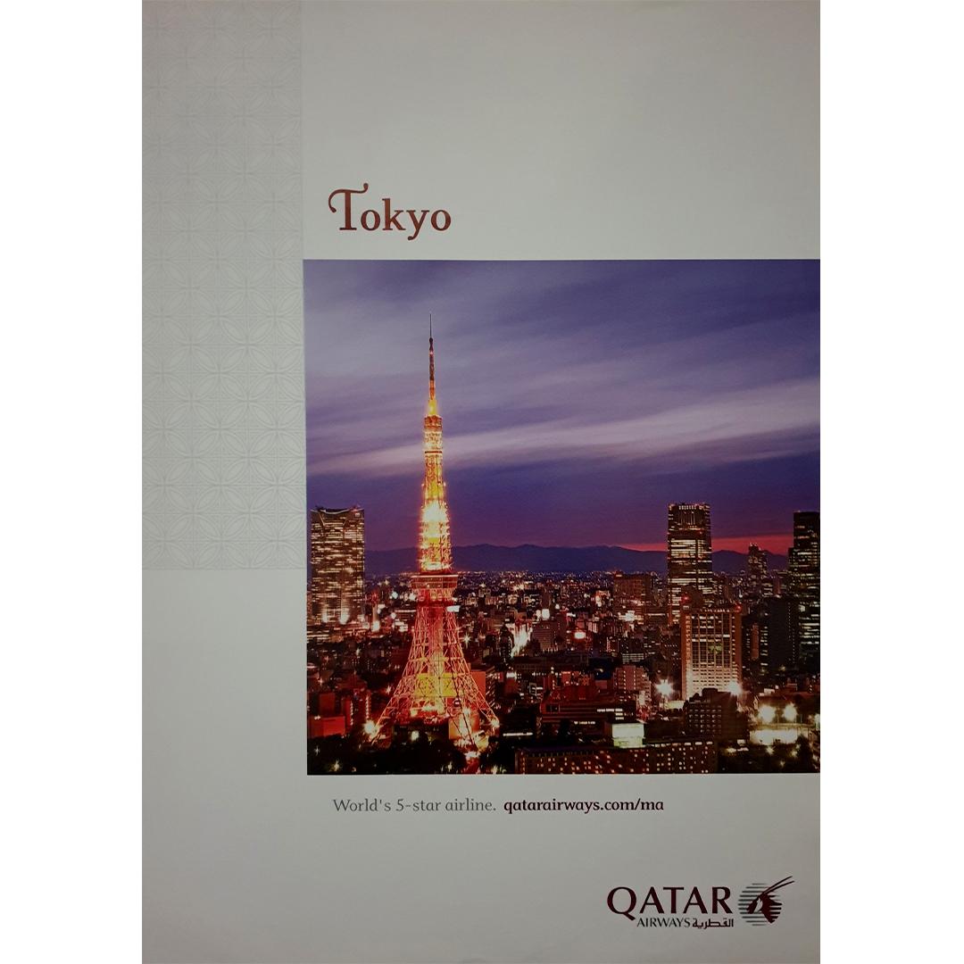 Original poster designed to promote Qatar Airways travel and flights to Tokyo - Print by Unknown