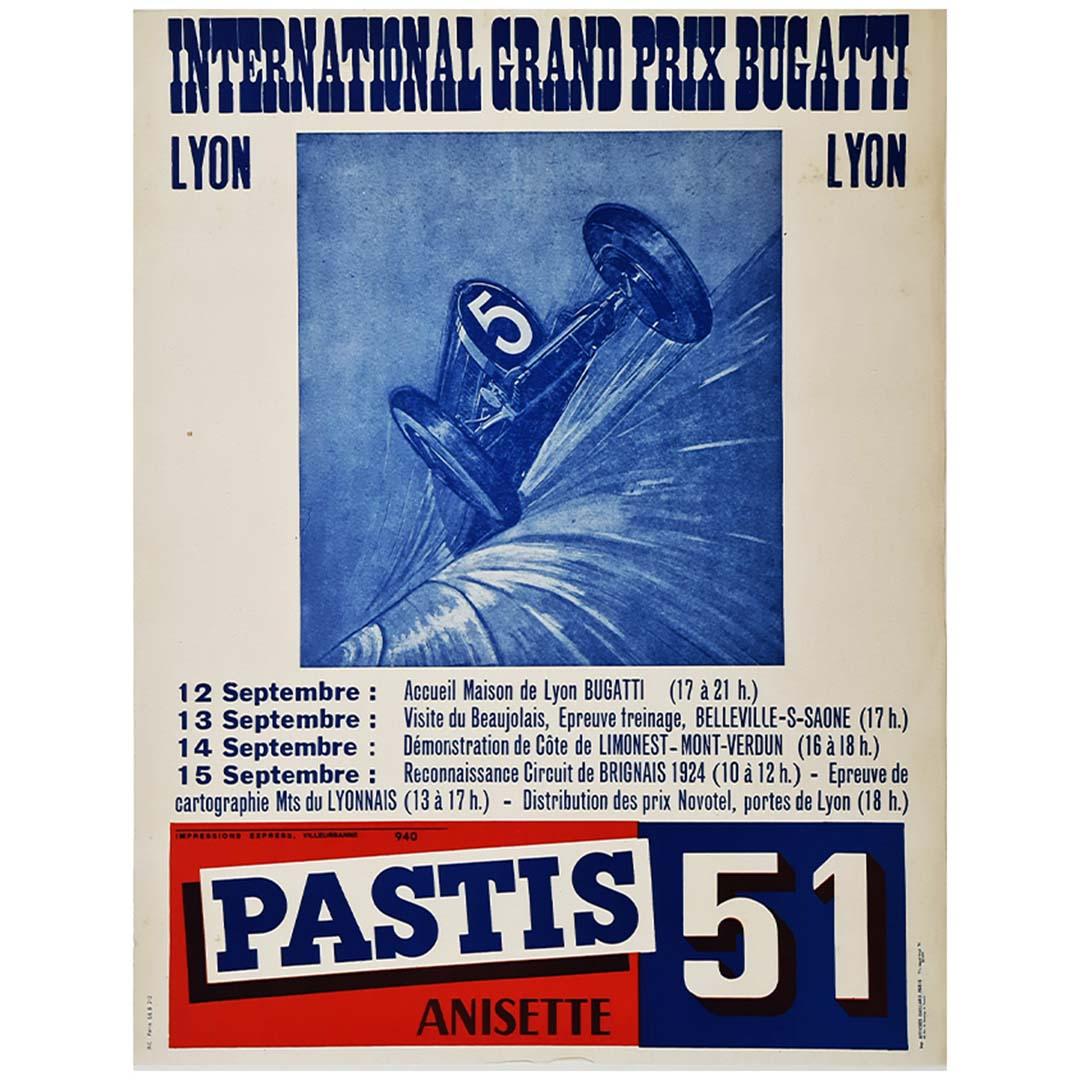 Original poster detailing the weekend of the Grand Prix de Lyon which took place in 1974.

The Bugatti Type 35 first appeared at the GP de France in Lyon in 1924. The International Grand Prix Bugatti Lyon celebrated the 50th anniversary of the