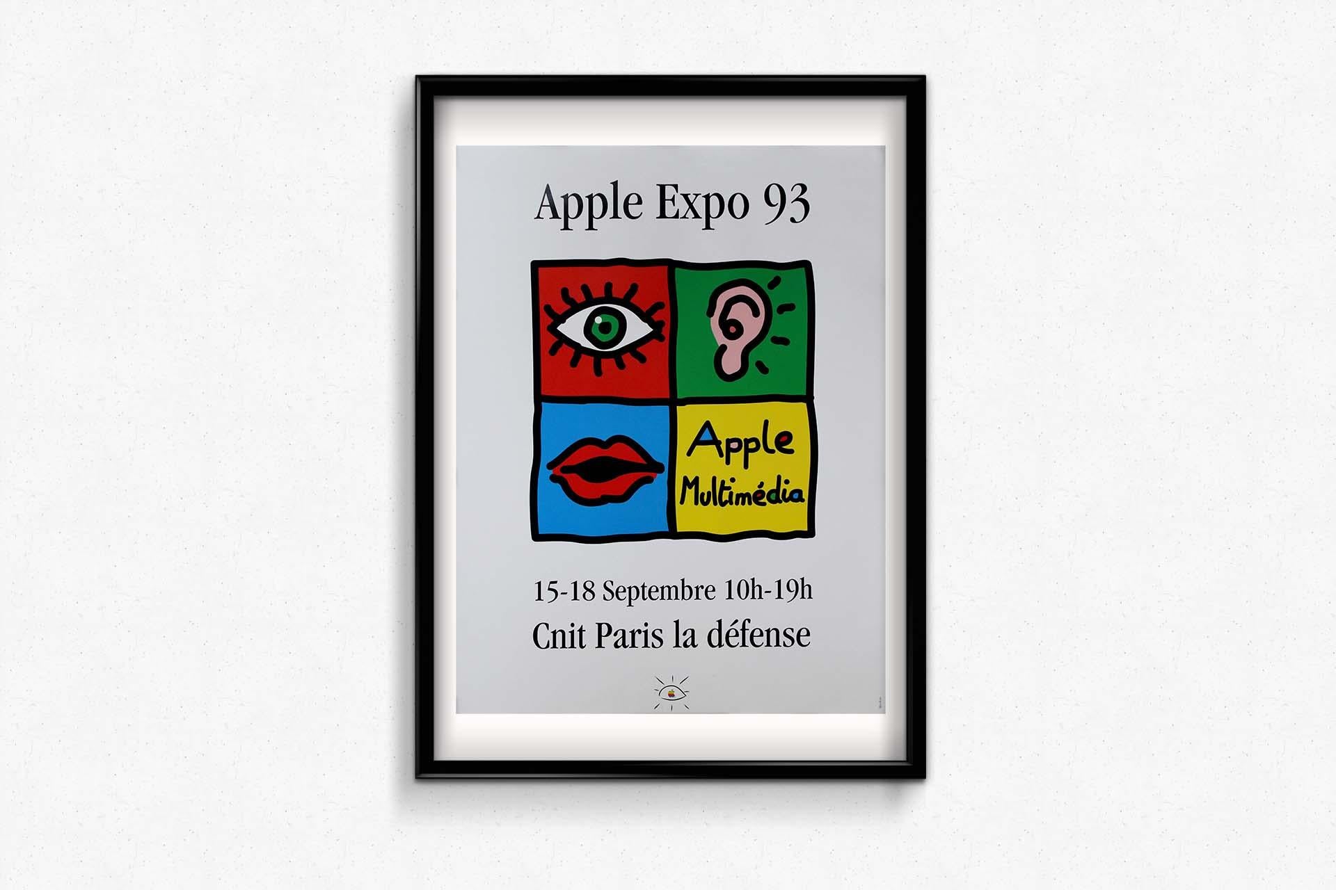 Original poster for the 1993 Multimedia Expo 93 at CNIT Paris La Défense, created by Apple, represents a pivotal moment in the history of technology and innovation. As the world entered the era of multimedia, this poster served as a visual