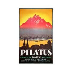 Affiche d'origine pour le chemin de fer Pilatus - Montagne - Suisse - Luzern