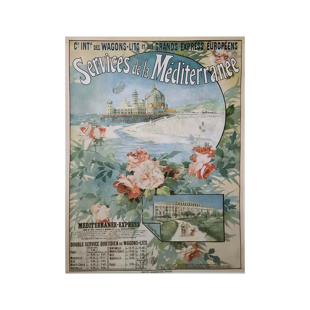 Original poster for the Services de la Méditerranée by the Cie Intle Wagons-Lits For Sale 2